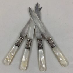Mother of Pearl & Sterling Collar Fruit Knives, set/4
